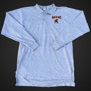 Vintage Miami Hurricanes Long Sleeve Polo Shirt Embroided Logo Size XL 90s Gray